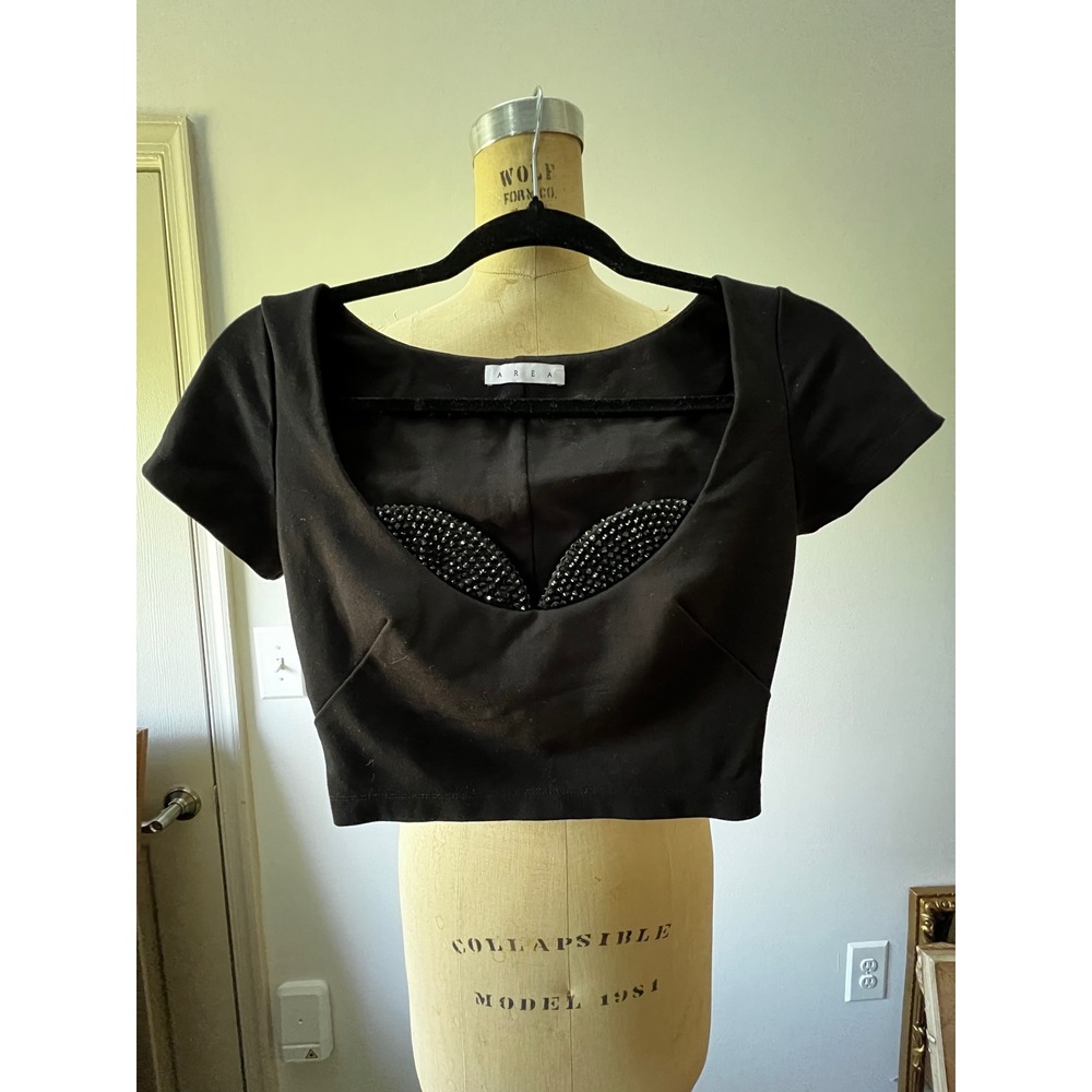 Area NYC Black Heavyweight Stretch Cropped Rhinestone Crystal Bustier Top Womens